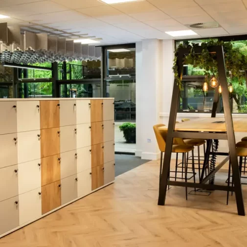 Workspace design -lockers for flexible working at Myers Clark
