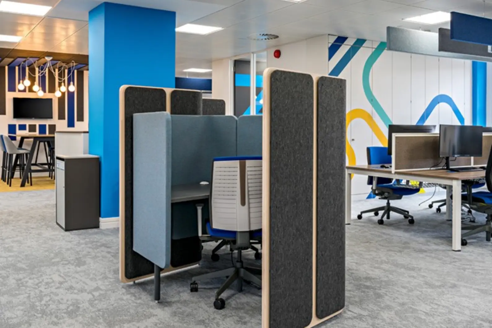 Modern office layout with work booths