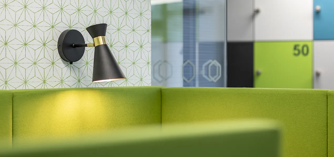 Quiet zones with acoustic seating and lighting